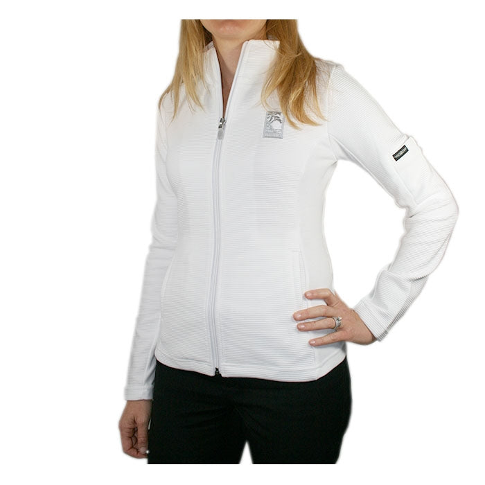 Women's Swing Full Zip Jacket in white with The Lodge at Torrey Pines logo