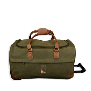 Rolling Duffle Bag in millwood green with The Lodge at Torrey Pines logo.