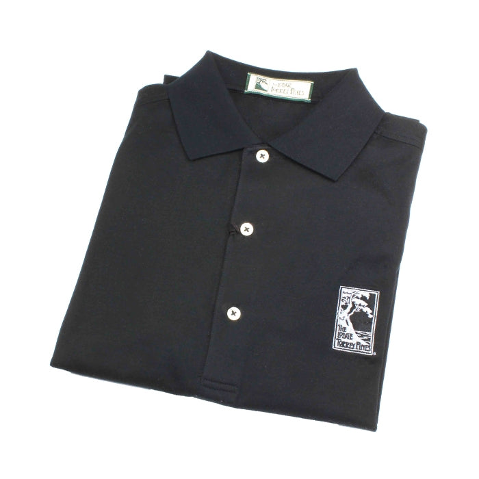 Men's polo shirt in black featuring The Lodge at Torrey Pines logo on the chest