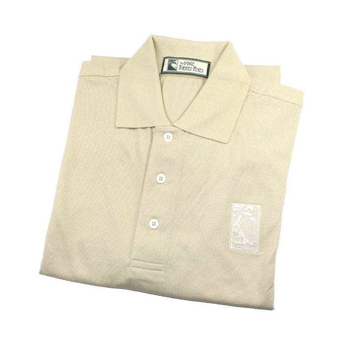 Men's polo shirt in tan featuring The Lodge at Torrey Pines logo on the chest