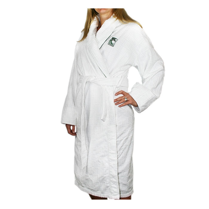 Guest modeling The Lodge at Torrey Pines Signature Robe.