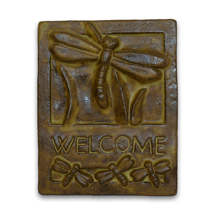 Brown Welcome Tile Dragonfly by Janet Ontko